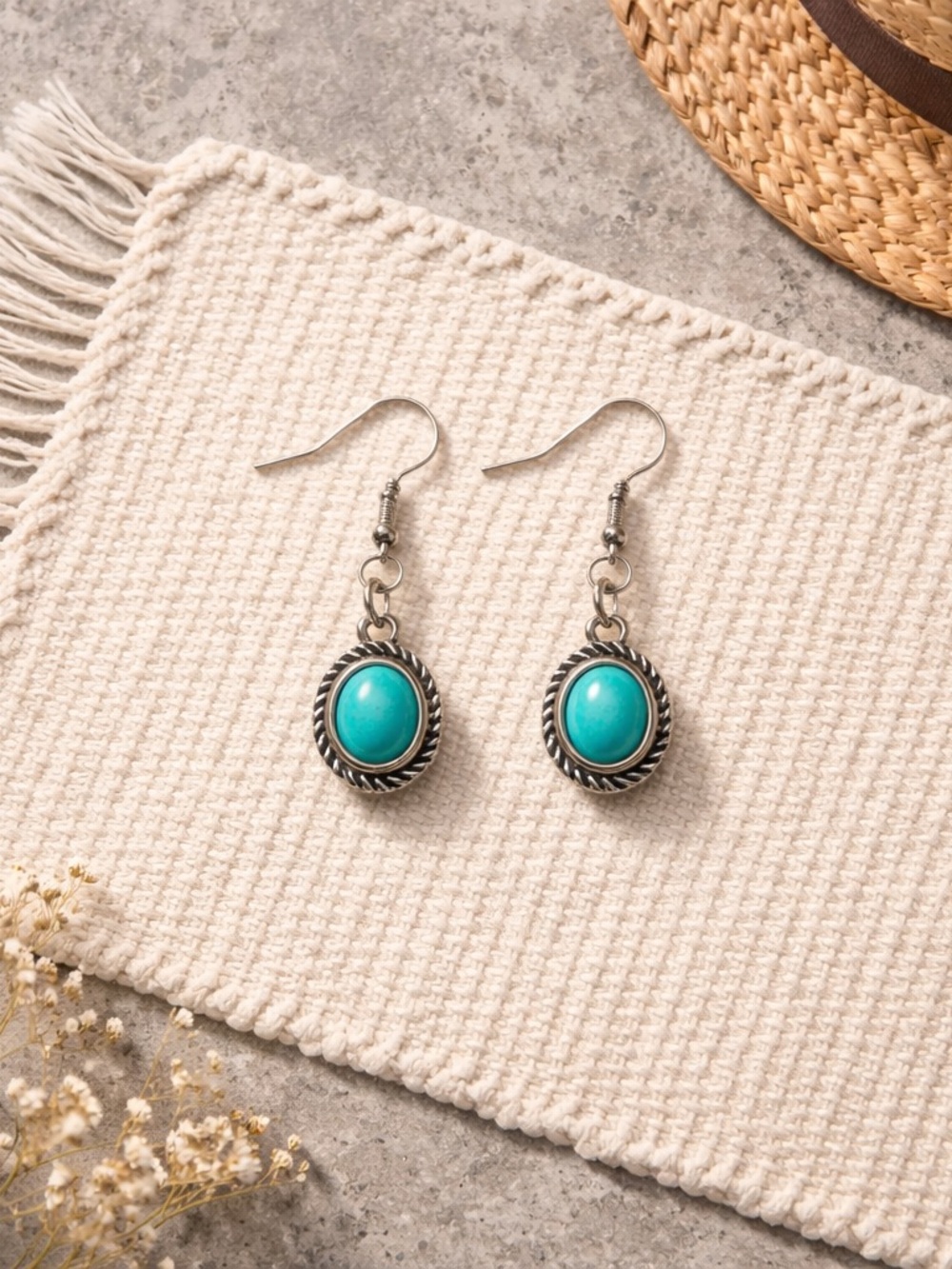 Turquoise Oval Drop Earrings - Women Jewelry